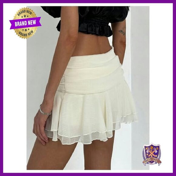 Mesh Ruffle Mini Skirt Tiered Flared Party Skirt Women's XS-L - Picture 6 of 7